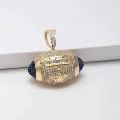 Colgante de zafiro de diamantes de 12 quilates creado en laboratorio Dallas Cowboys enchapado en oro amarillo de 14 k Foto 1 de 4