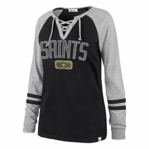 '47 Women's New Orleans Saints Gray and Black Full Time Lace Up Top - Picture 1 of 3