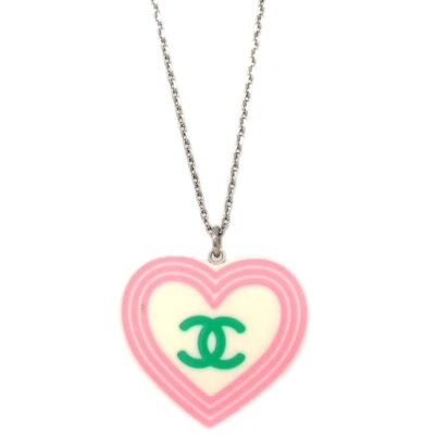 Chanel Corazón Cadena Collar Colgante Plata Blanco 123674 Foto 1 de 4