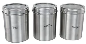 CONTENITORI IN ACCIAIO INOX TÈ/CAFFÈ/ZUCCHERO CONTENITORE IN LATTA CON COPERCHIO ACRILICO - Foto 1 di 1