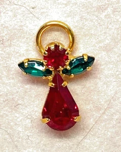Vtg genuine Australian Red Green Crystal Guardian Angel Tack pin - Picture 1 of 3