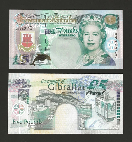 GIBRALTAR 5 Pounds 2000, P-29 Commemorative, MM-Prefix, Original UNC, QEII Note Cover