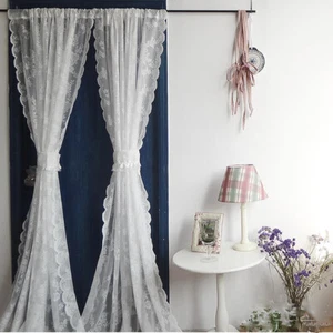2 PCS White Window Curtain Floral Sheer Voile Curtain Panel Net Lace Curtains - Bild 1 von 8
