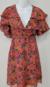 Boohoo Ruffle Hem Floral Maxi Dress Gray Flutter Sleeve Plus Sz US 4-BEAUTIFUL! - Picture 1 of 6