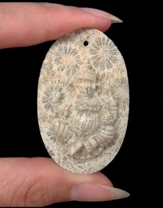 HAND- CRAFTED NATURAL PETRIFIED CORAL GANESHA/ GANESH CARVING AMULET 4 PENDANT - Picture 1 of 2