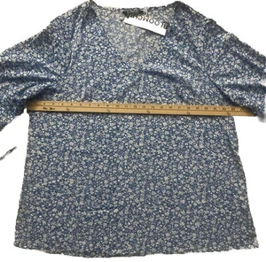 Bloomchic Women's Tunic Top 14/16 Pullover 1/4 Sleeve V Neck Blue & White Flower - Picture 1 of 8