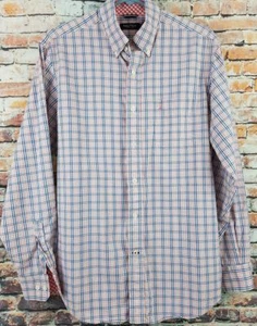Nautica Mens Long Sleeve Button Down Shirt, White Blue Pink, Medium - Picture 1 of 5