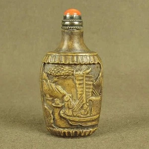 Carved Figure Ride Horse By Boat Pattern Qing Dynasty Antique Stone Snuff Bottle - Picture 1 of 8