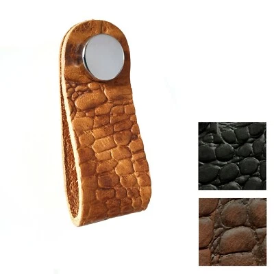 Leder Möbelgriff Rindsleder Kroko Reptil Möbelknopf Schlaufe Möbel Schrank - Bild 1 von 3