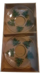Vintage Christmas Candle Rings Wax Drip Christmas Trees Clear Glass Set Of 2- 1" - Picture 1 of 7