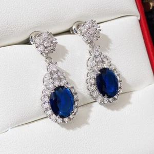 925 Silver Jewelry Women Luxury Oval Cut Cubic Zircon Drop Earring Gift - Bild 1 von 7