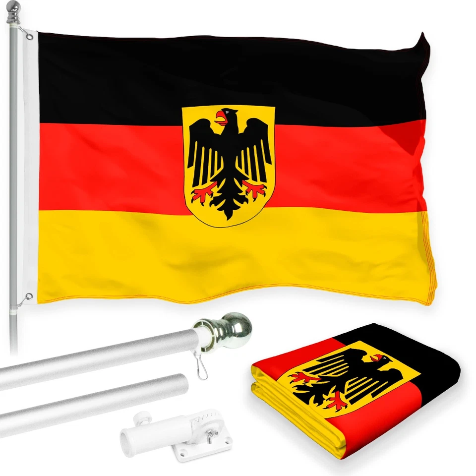 G128 Germany Ensign Flag & Flagpole 6FT Silver Pole and 3x5FT 150D Flag