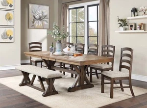NEW SPECIAL Farmhouse Dining Room Furniture 8 piece Table Bench Chairs Set ICBG - Picture 1 of 5