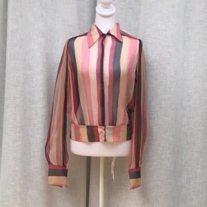 Catherine Malandrino sheer silk vertical brown pink make be stripe blouse - Picture 1 of 13