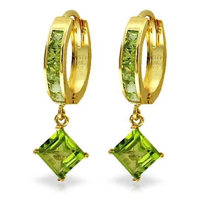 14K. SOLID GOLD HOOP EARRING WITH DANGLING PERIDOTS (Yellow Gold) - Image 1 of 4