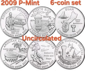 🔥BU 2009 P Complete 6 Quarter Set 🔥DC & Territories, Uncirc From Mint Rolls - Picture 1 of 1