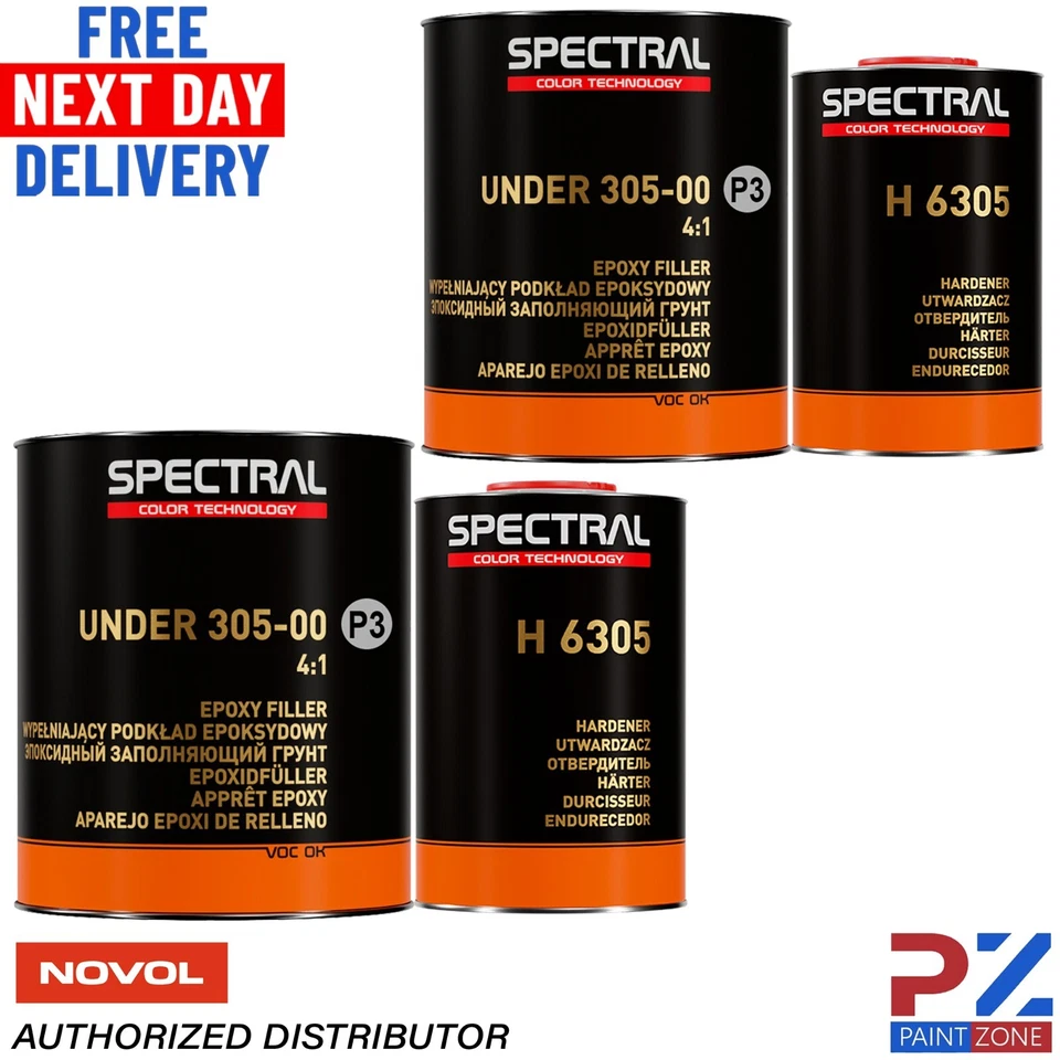 2 x Novol Spectral UNDER 305-00 P3 GREY EPOXY FILLER with H 6305 3.5L KIT PZ