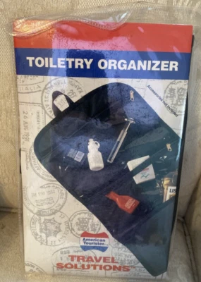 American Tourister Toiletry Cosmetic Hanging Travel Bag Luggage Black Vtg NOS - Image 1 of 4