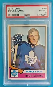 1974-75 Borge Salming Topps #180 Rookie RC PSA 8 quasi nuovo - foglie d'acero nuove di zecca - Foto 1 di 4