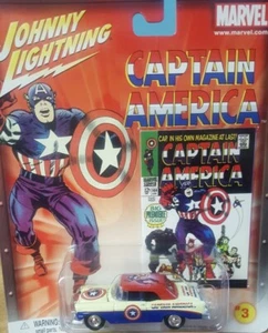 Marvel Johnny Lightning Captain America '56 Chevy 1:64 Hood Opens Rubber Tires - Picture 1 of 12