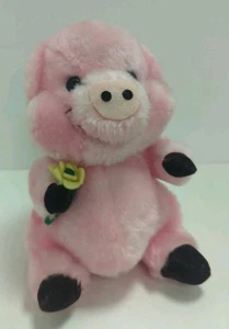 Russ Berrie & Co rosa 8 Zoll Plüschschweinchen hält eine Blume 1979 - TOP, SAUBER! - Bild 1 von 10