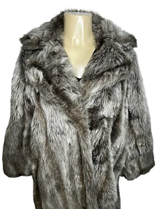 Vintage NPC Fashions Mantel Damen Large LG/XL grau Kunstfell Satin gefüttert Haken Öse - Bild 1 von 11