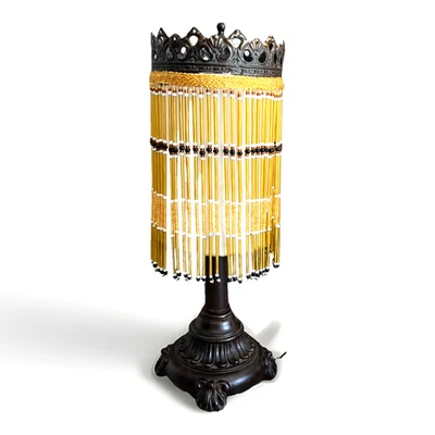 RARE Dale Tiffany Dale Lighting Beaded Fringe Accent Lamp Gold Black PA700684 - Image 1 of 4