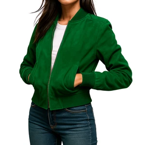 Women's Handmade Genuine Sheepskin Suede Leather Bomber Style Casual Jacket Coat - Picture 1 of 8