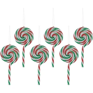 Northlight 6ct Frosted White, Green and Red Lollipop Christmas Ornaments 7" - Bild 1 von 7