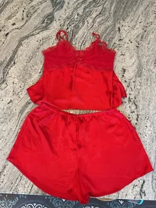 Vintage Intimate Moods Red Babydoll Shorts Pajama Set L - Picture 1 of 9