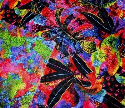 Pre-Quilted Double Sided Multicolor Black 1 Yard + 20" X 43" SEE PIX Fabric # 60 - Image 1 of 4