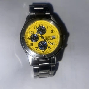 Vintage Citizen Sport Yellow Panda Dial Chronograph 38mm Date Watch working - Picture 1 of 10