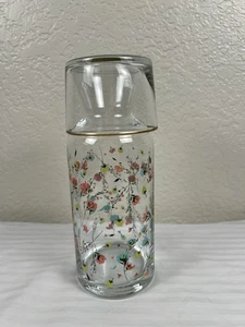 Vintage Bedside Water Carafe Pitcher and Glass Set - 23 Oz Floral with Cup - Picture 1 of 7
