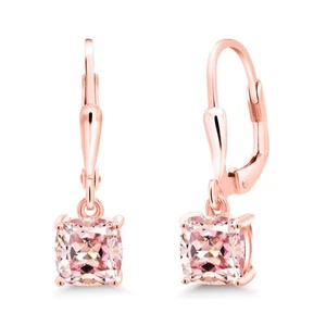 18K Rose Gold Plated Silver Morganite Peach Zirconia Dangle Earrings For Women - Picture 1 of 4