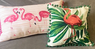 Allen & Roth Flamingo Throw Pillow Outdoor Indoor Pompom Trim Lumbar & Square - Image 1 of 4