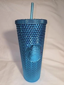 NUEVO Starbucks Verano 2023 Azul Cromo Verde azulado Tachonado 24oz Venti Vaso Frío - Imagen 1 de 2
