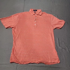Camisa Peter Millar Para Hombre Pequeña Polo Naranja Rayas Lino Mezcla Algodón Ligera - Imagen 1 de 8