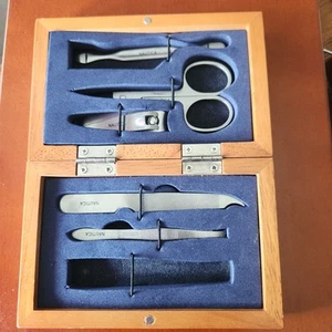 Men’s Nautica 6 Piece Grooming Tool Kit Wooden Box Manicure Pedicure Missing 1 - Picture 1 of 5