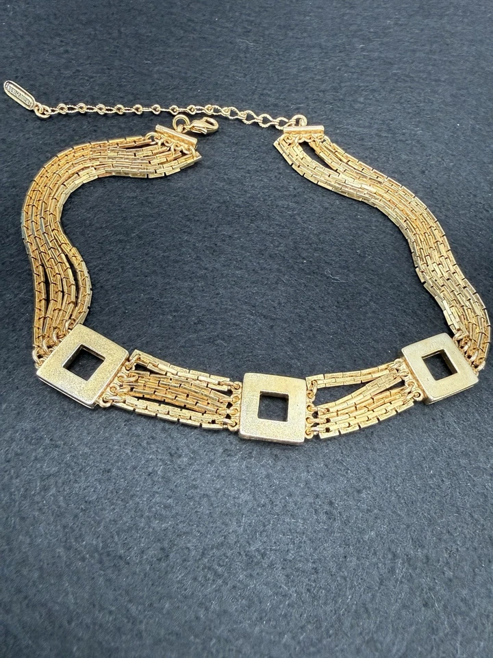 Ben-Amun Signed 24K Gold Plated Choker Necklace 12-15 1/2 Inches Long - Image 1 of 4
