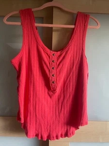 Camiseta sin mangas WE THE FREE People Bryson Rib Henley talla S roja con botones Boho - Imagen 1 de 4