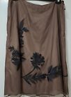 Coast Skirt Brown/Black Applique Floral Print A Line Uk Size 16 Waist 34" L 28"