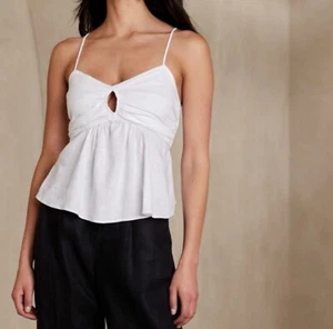 Camiseta sin mangas Babydoll acanalada Maia blanca talla grande Banana Republic nueva con etiquetas - Imagen 1 de 8