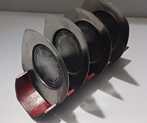 Vintage 1960's MCM Cordova Stainless Steel Coasters Set of 4 with Bamboo Holder - Picture 1 of 17