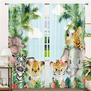 2 Panels 3D Rainforest Animal Curtains Window Drapes for Bedroom Living Room - Picture 1 of 39