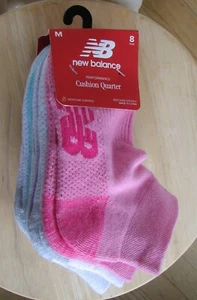 NWT NEW BALANCE CUSHION QUARTER GIRLS SOCKS, US SIZE 8.5 - 2, 8 PAIRS - Picture 1 of 3