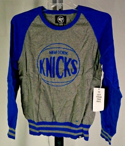 New NBA Women's '47 Neps Sweater XL New York Knicks Grey and Blue TF Cover