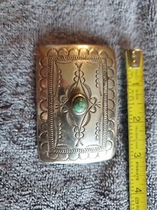 Native American Silver Belt Buckle Turquoise Accent. - Picture 1 of 9