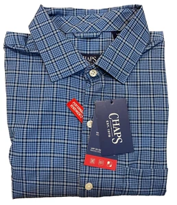 NWT CHAPS Performance Button Front Shirt Mens Large Blue Plaid MSRP $60 - Picture 1 of 10