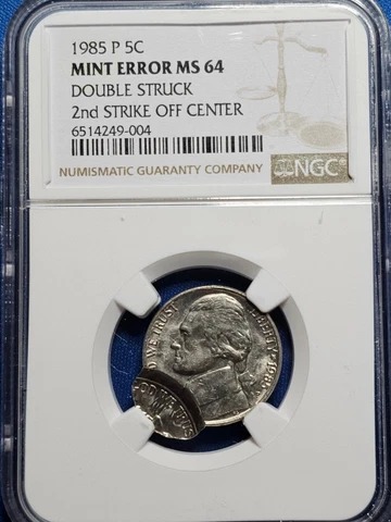 1985 P 5C ERROR DOUBLE STRUCK 2nd STRIKE OFF CENTER NGC MS 64 NICKEL Cover