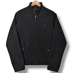 Polo Ralph Lauren Wool Bomber Jacket Mens Small Black Vintage Lined Full Zip - Picture 1 of 21